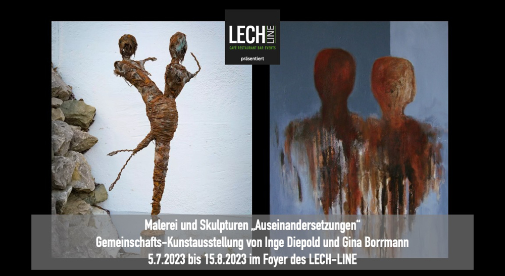 Kunstausstellung im Foyer des LECH-Line mit Malerei von Inge Diepold und Skulpturen von Gina Borrmann von 05.07. bis 15.08.2023